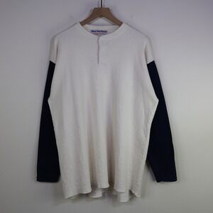 Vintage Ebbets Field Flannels Fungo Baseball Henley Shirt XL Cream Navy